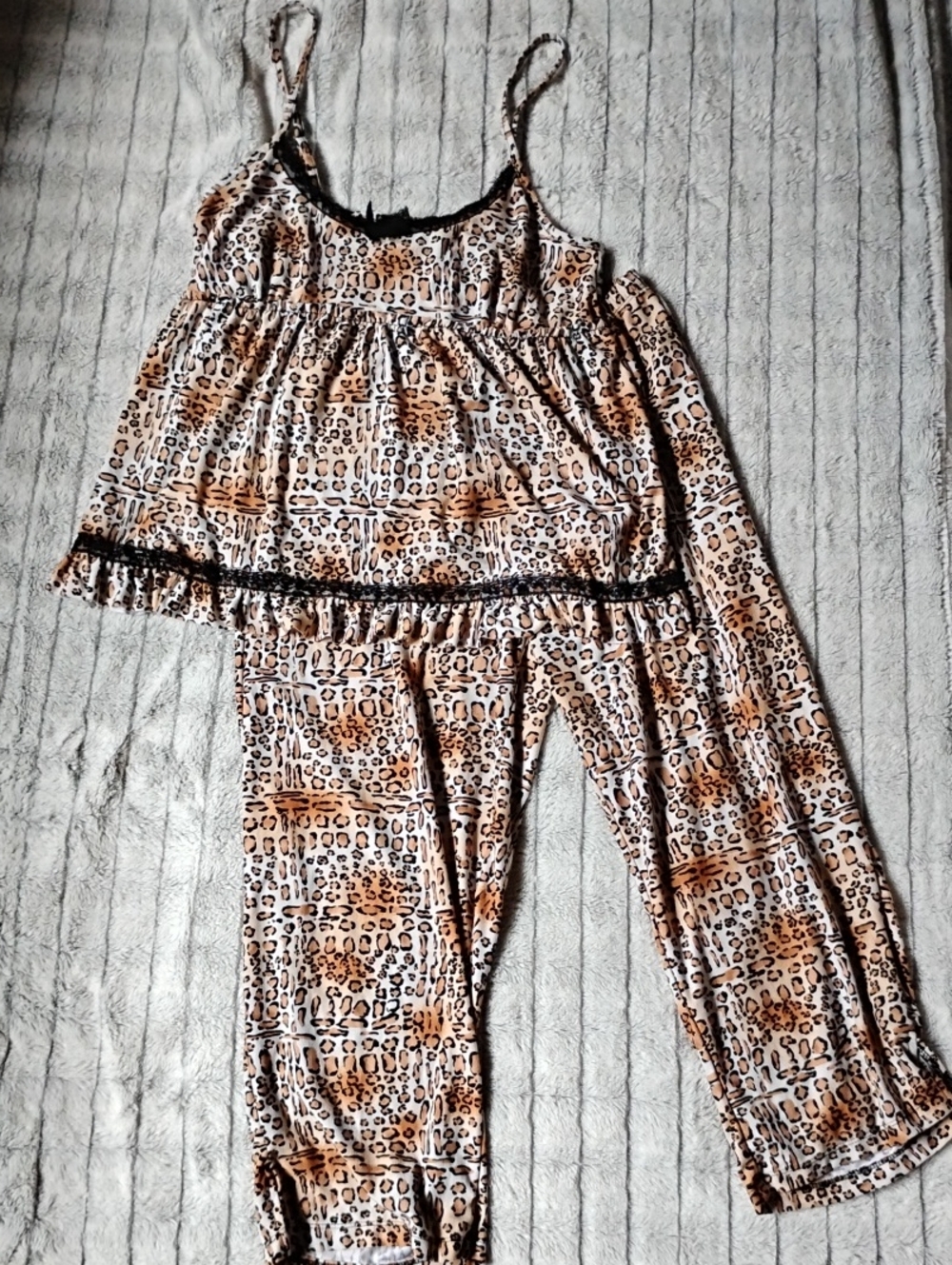 Babydoll Leopard Print Pajama Set - Brown & Black